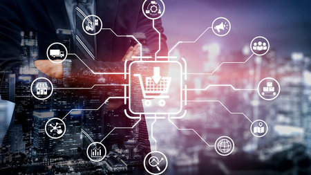 Omni-channel marketing and online shopping strategies, cross-platform customer experience, brand unification, and integrated marketing communication across digital channels. Muxerの写真素材