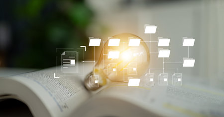 Digital file structure showing folder organization, file hierarchy, and document arrangement. File structure supports management, improves access, and file structure enhances clarity.の写真素材