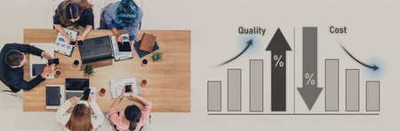 Increase quality and reduce cost represent quality, cost, and performance optimization for business strategy and resource efficiency Vouchの写真素材
