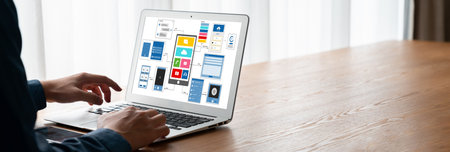 UX UI design process for modish mobile application and website . Creative prototype of wireframe for...
