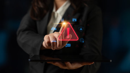Cybersecurity threat alert protects data. Cyber security threat alert prevents access, alert warns...