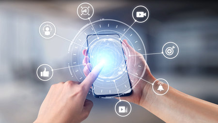 Content marketing interface with data dashboards, analytics charts, and content tools. Marketing...