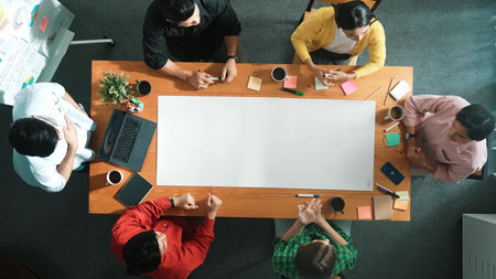 Time lapse of diverse business team designing and planning project while skilled project manager...