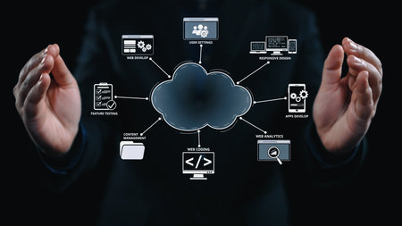 Cloud computing, cloud strategy, and cloud technology transforming digital infrastructure with...