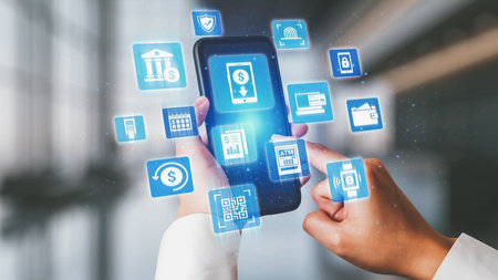 Online banking and digital banking innovation combining finance and technology, optimizing online...