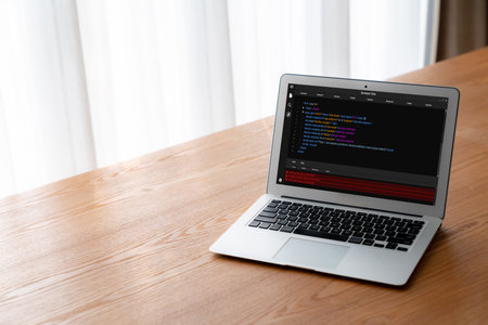 Software development programming on computer screen for modish application and program coding