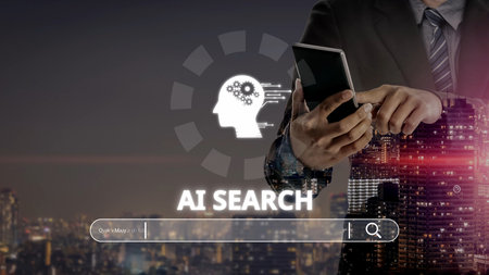 AI search engine systems enhance SEO data access. Intelligent search engines powered by AI improve search results. AI-driven search tools help process and retrieve relevant AI information. Muxerのeditorial素材