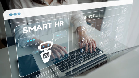 Smart HR system using AI and digital platforms for efficient recruitment, talent analytics, employee...