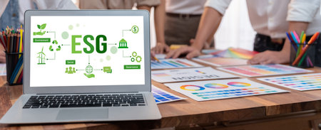ESG environmental social governance policy for brisk business to set a standard to achieve high ESG scoreの写真素材