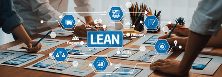 Collaborative Workspace Focused on Lean Methodology with Visuals of Efficiency and Productivity...