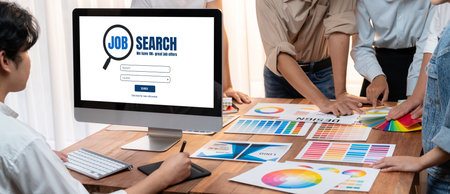 Online job search on brisk website for worker to search for job opportunities on the recruitment internet networkの写真素材