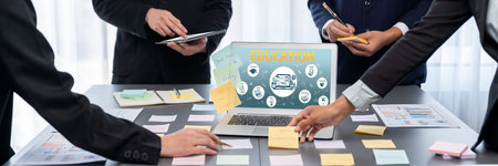 Analyst team use sticky note for creative and analytic brainstorm for business idea with BI data...