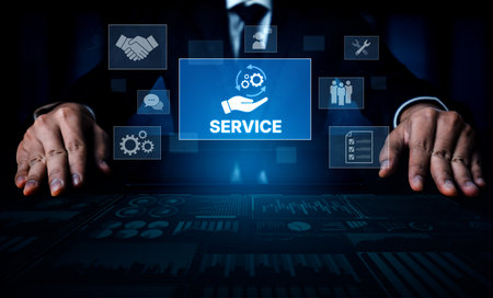 Customer service and support workflow with cooperation, communication, maintenance, and checklist...