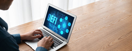 Decentralized finance or DeFi concept on modish computer screen . The defi system give new choice of...