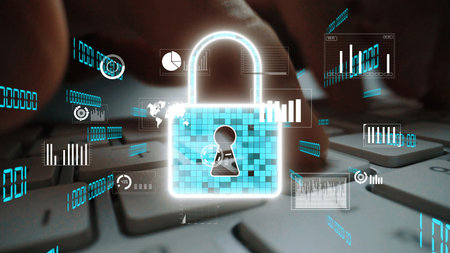 An illustration of digital security featuring a padlock symbol and data charts. This image...