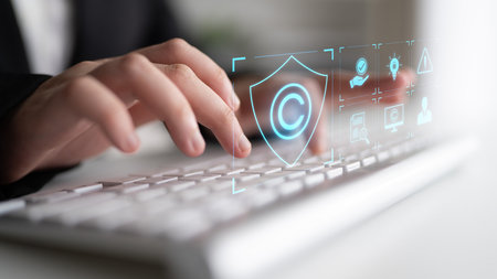 Digital copyright protection system showing secure ownership, intellectual property rights, content...