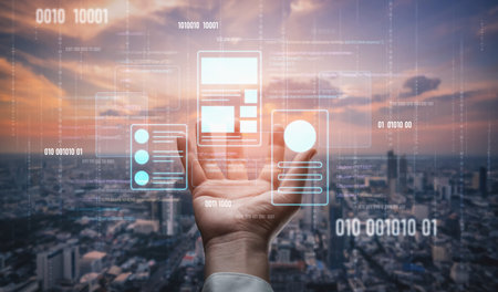 UI UX mockup showing application layout, structure, and code interface. UI design defines user flow, UI design improves clarity, UI design enhances experience, and UX design supports logic. Vouchの写真素材