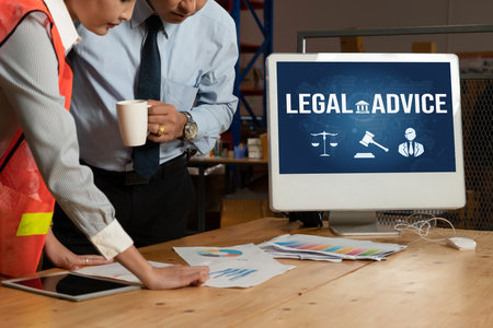 Smart legal advice website for people searching for brisk law knowledge in digital device screen providing law advice and legal informationの写真素材