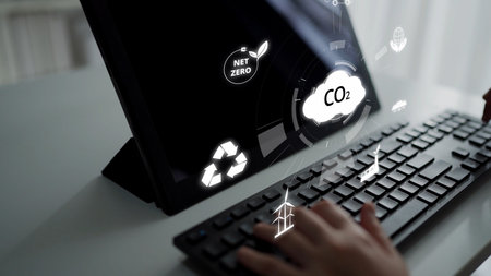 Net zero goals and CO2 reduction strategy driving sustainability, green energy integration, net zero...
