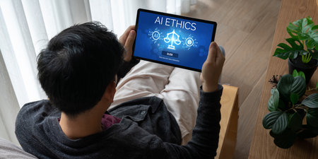 AI ethics responsibility standard law and rules on computer screen provide report of AI ethic...