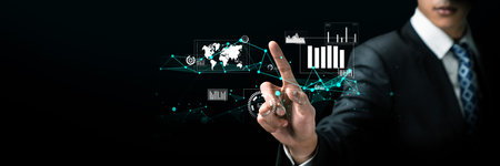 Business person delve into data analytics to uncover trends and insights from predictive big data...