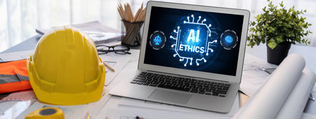 AI ethics responsibility standard law and rules on computer screen provide report of AI ethic...