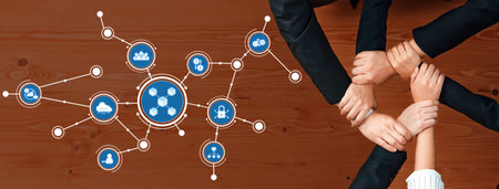 A visual representation of teamwork and collaboration featuring hands joining together, showcasing...