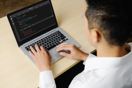 Software development programming on computer screen for modish application and program coding