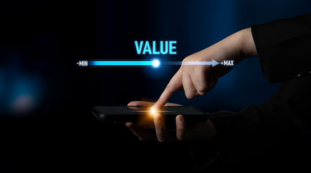 Value measurement and adjustment concept showing value, performance, and optimization level with...