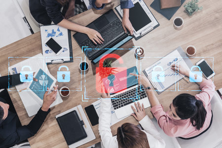 Digital security concept illustrating a cybersecurity breach, with a red unlocked padlock indicating...