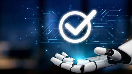 AI ensures product quality using artificial intelligence QA tools, virtual assistant checks, and AI-driven quality control processes. Kernelの写真素材