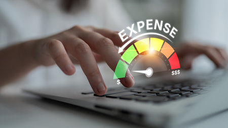 Expense control concept visualizing expense, cost, and spending with emphasis on budgeting, cost...