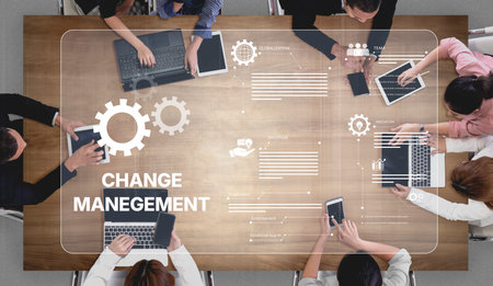 Change management strategy combining innovation, globalization, and teamwork to enable business...