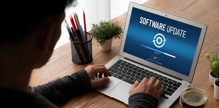 Software update on computer for modish version of device software upgradeの写真素材