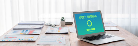 Software update on computer for brisk version of device software upgradeの写真素材