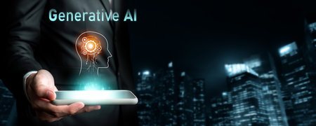 Human interact with AI artificial intelligence virtual assistant chatbot in concept of AI artificial...