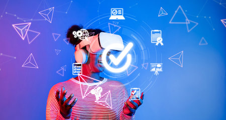 A vibrant scene showcasing a user engaging with virtual reality technology, emphasizing quality...