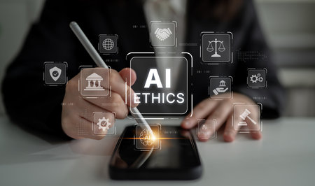 AI is transforming society, raising important ethics questions. Ethics in AI design ensures fairness. AI ethics promote responsible decision. Balancing AI power with strong ethics is essential. Splineの写真素材