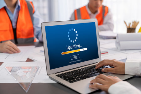 Software update on computer for brisk version of device software upgradeの写真素材