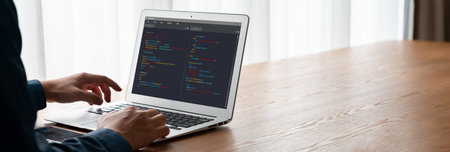 Software development programming on computer screen for modish application and program coding