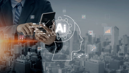 AI Assistant Brain Processor with LLM Technology, Big Data, Machine Learning, Generative AI for Business Support, Future Agentic AI Technology and Artificial Intelligence Prompt Engineering. Muxerの写真素材