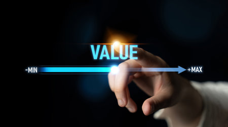 Value measurement and adjustment concept showing value, performance, and optimization level with...
