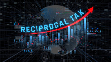 Reciprocal Tax Concept with Global Trade Visualization and Data Graphs Representing Economic Growth and Financial Trends. Consignment.の写真素材