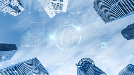 Cybersecurity system interface with biometric lock and data protection. Cybersecurity protects...