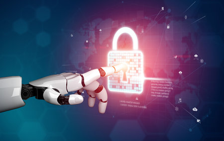 AI artificial intelligence strengthens cybersecurity with intelligent threat detection, virtual assistant alerts, and proactive protection agAI artificial intelligencenst digital breaches. Vouchの写真素材