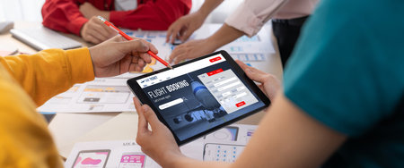 Online flight booking website provide brisk reservation system . Travel technology concept .