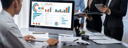 Business intelligence and data analysis concept. Analyst team working on financial data analysis...