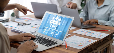 Customer relationship management system on brisk computer for CRM business and enterpriseの写真素材