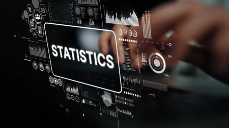 Hands Typing on Keyboard with Data Visualization Graphics and Statistics Analytics Concept. Asymptotic smart data analytic.の写真素材