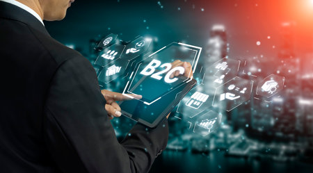B2C strategy focus on delivery products directly to consumer. Successful B2C model enhance consumer engagement, streamline B2C logistics, and boost consumer satisfaction through digital retail. Splineの写真素材